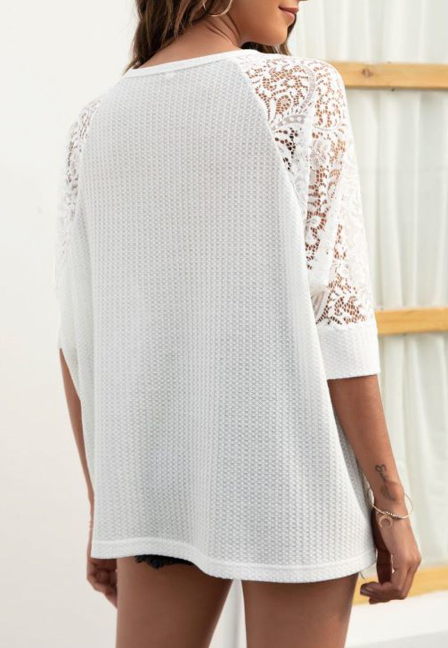 Lace Raglan Sleeve Knit Top