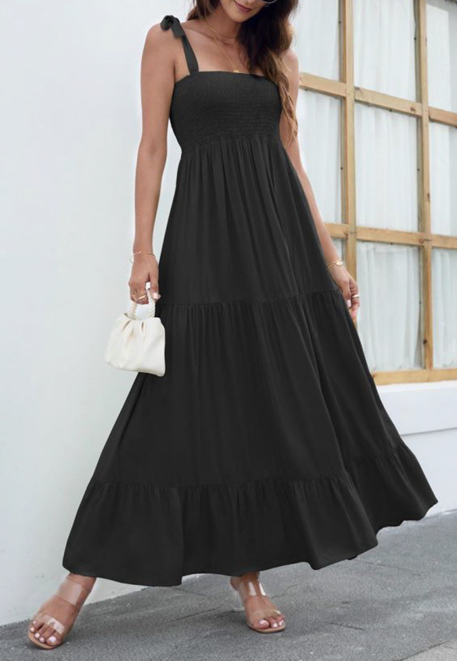 Solid Tie Shoulder Maxi Dress