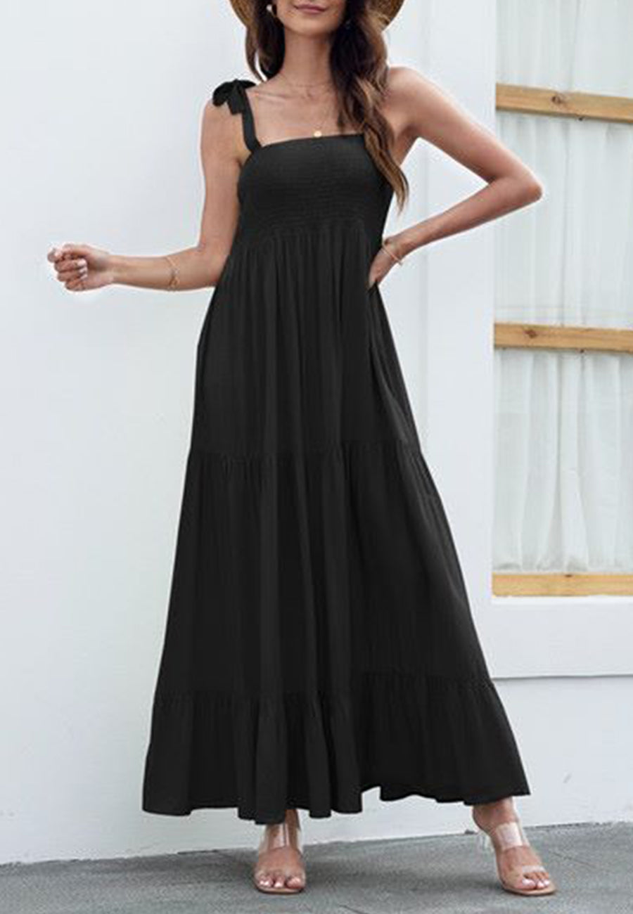 Solid Tie Shoulder Maxi Dress
