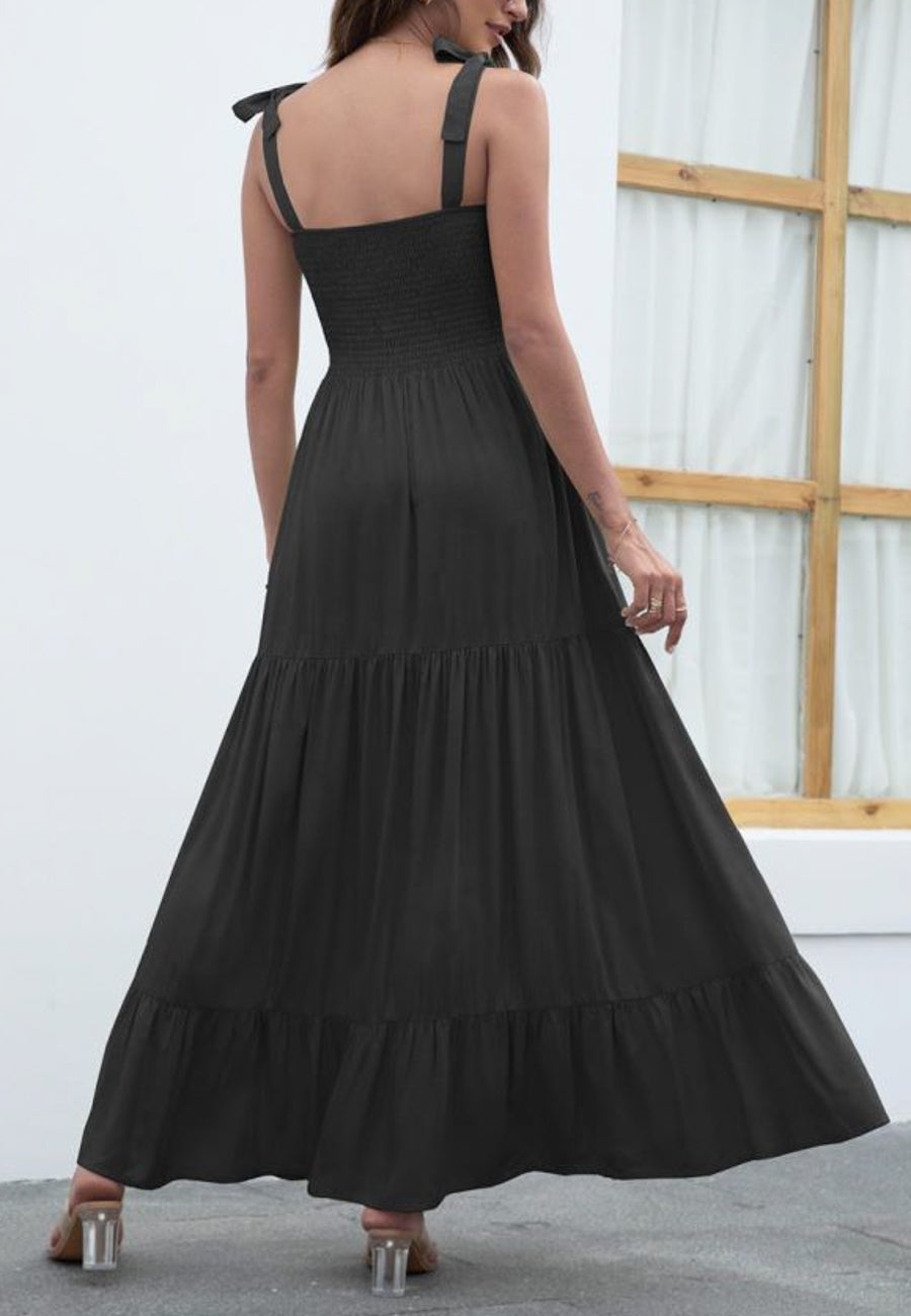 Solid Tie Shoulder Maxi Dress