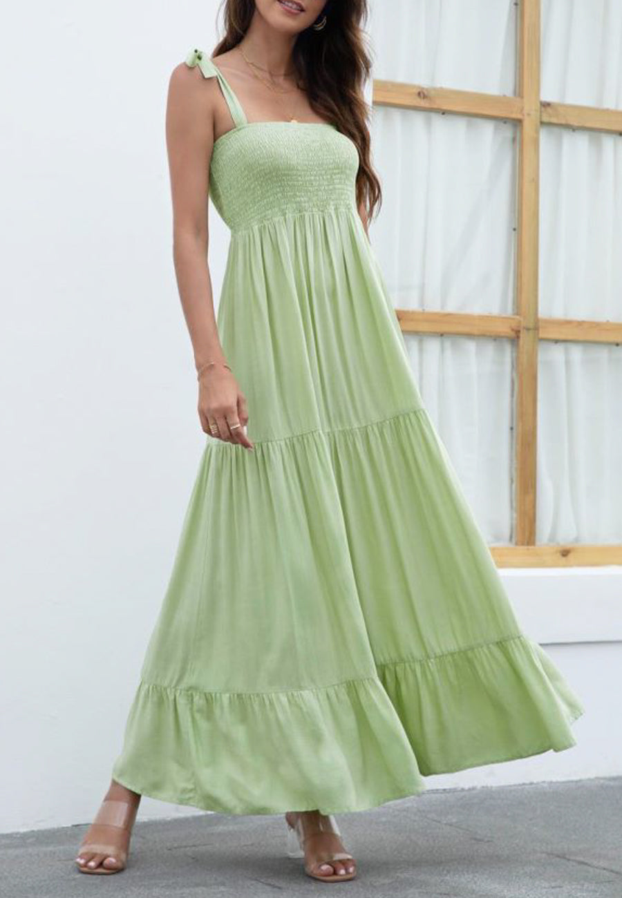Solid Tie Shoulder Maxi Dress