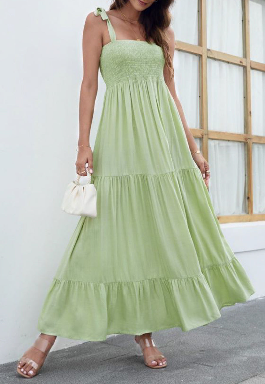 Solid Tie Shoulder Maxi Dress