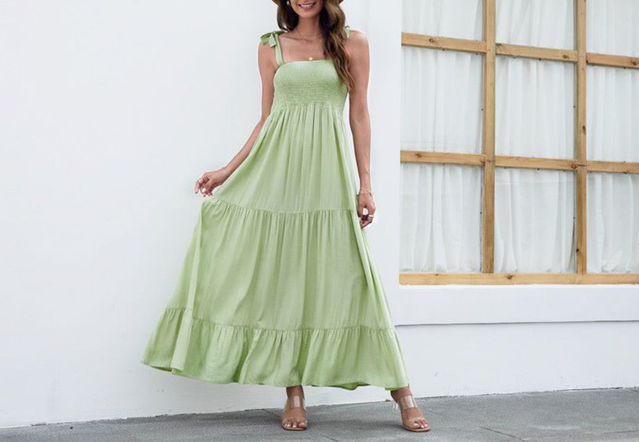 Solid Tie Shoulder Maxi Dress