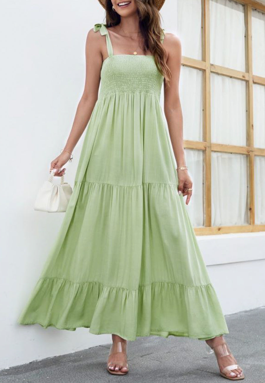 Solid Tie Shoulder Maxi Dress