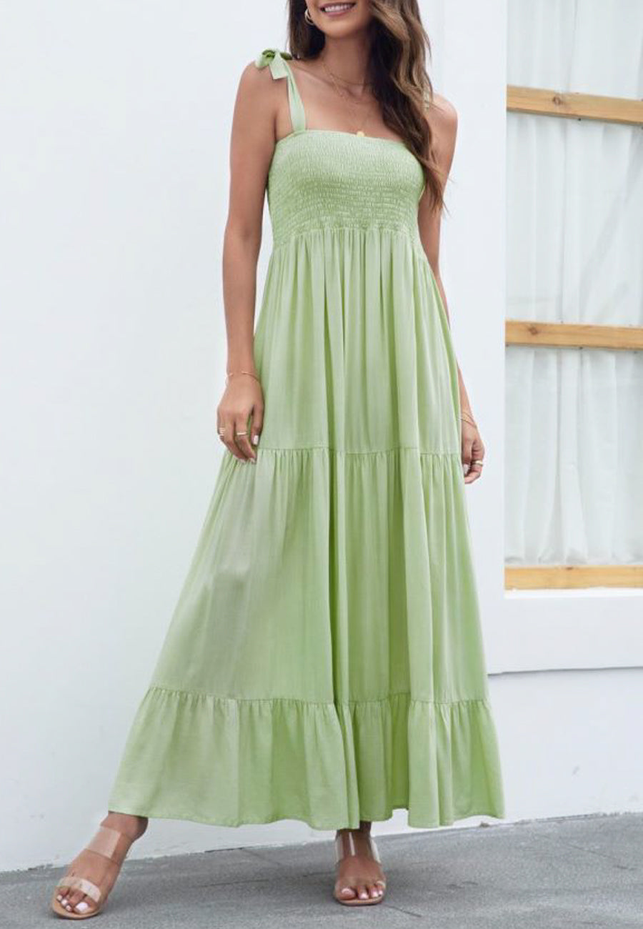 Solid Tie Shoulder Maxi Dress