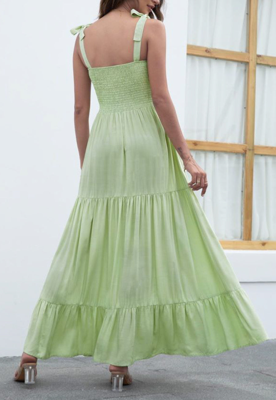 Solid Tie Shoulder Maxi Dress