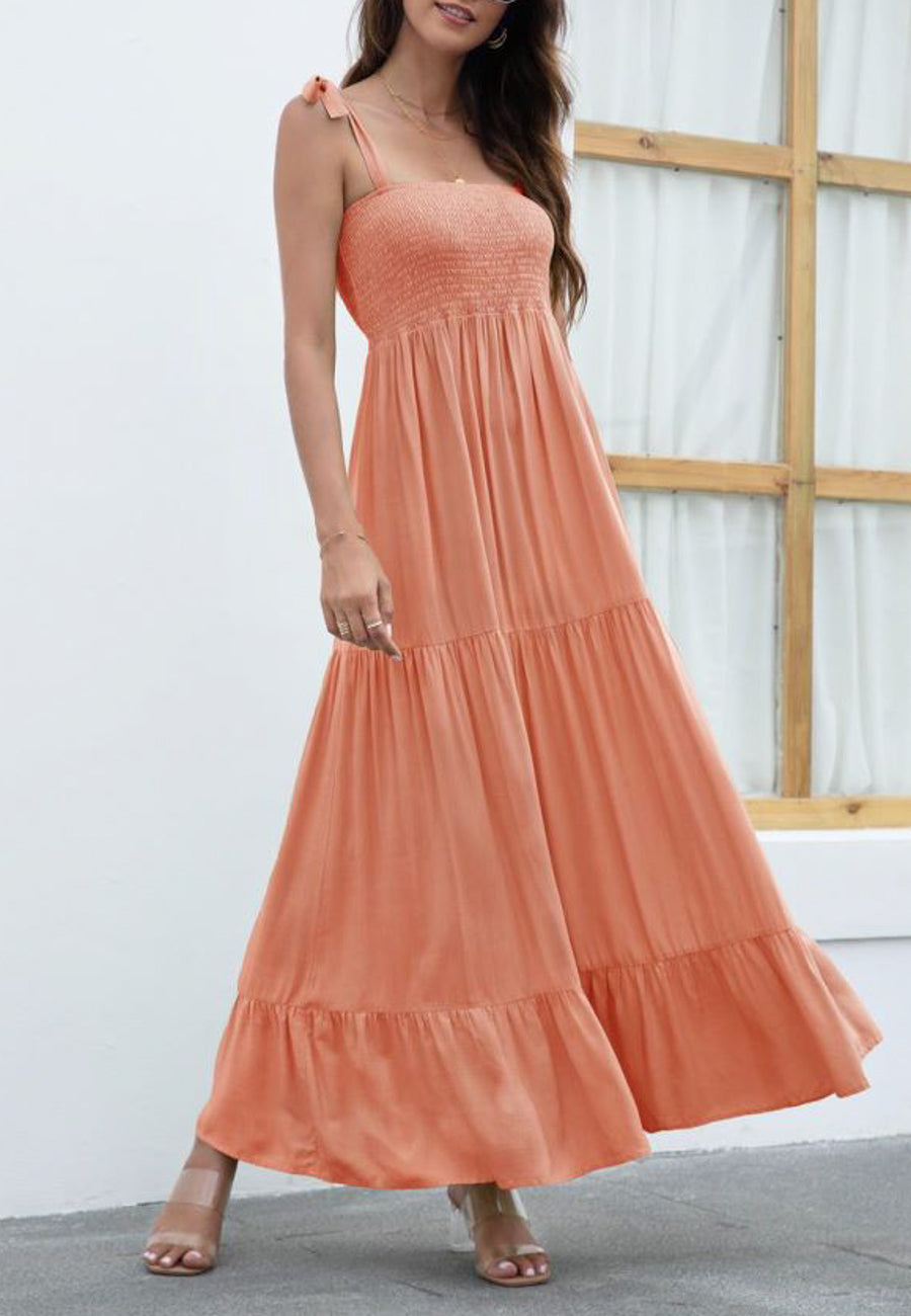 Solid Tie Shoulder Maxi Dress