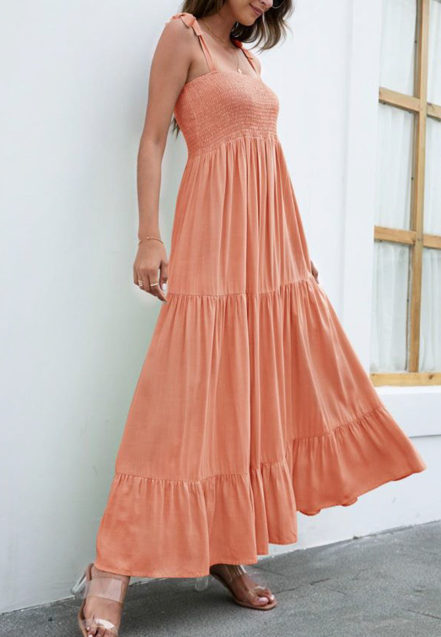 Solid Tie Shoulder Maxi Dress