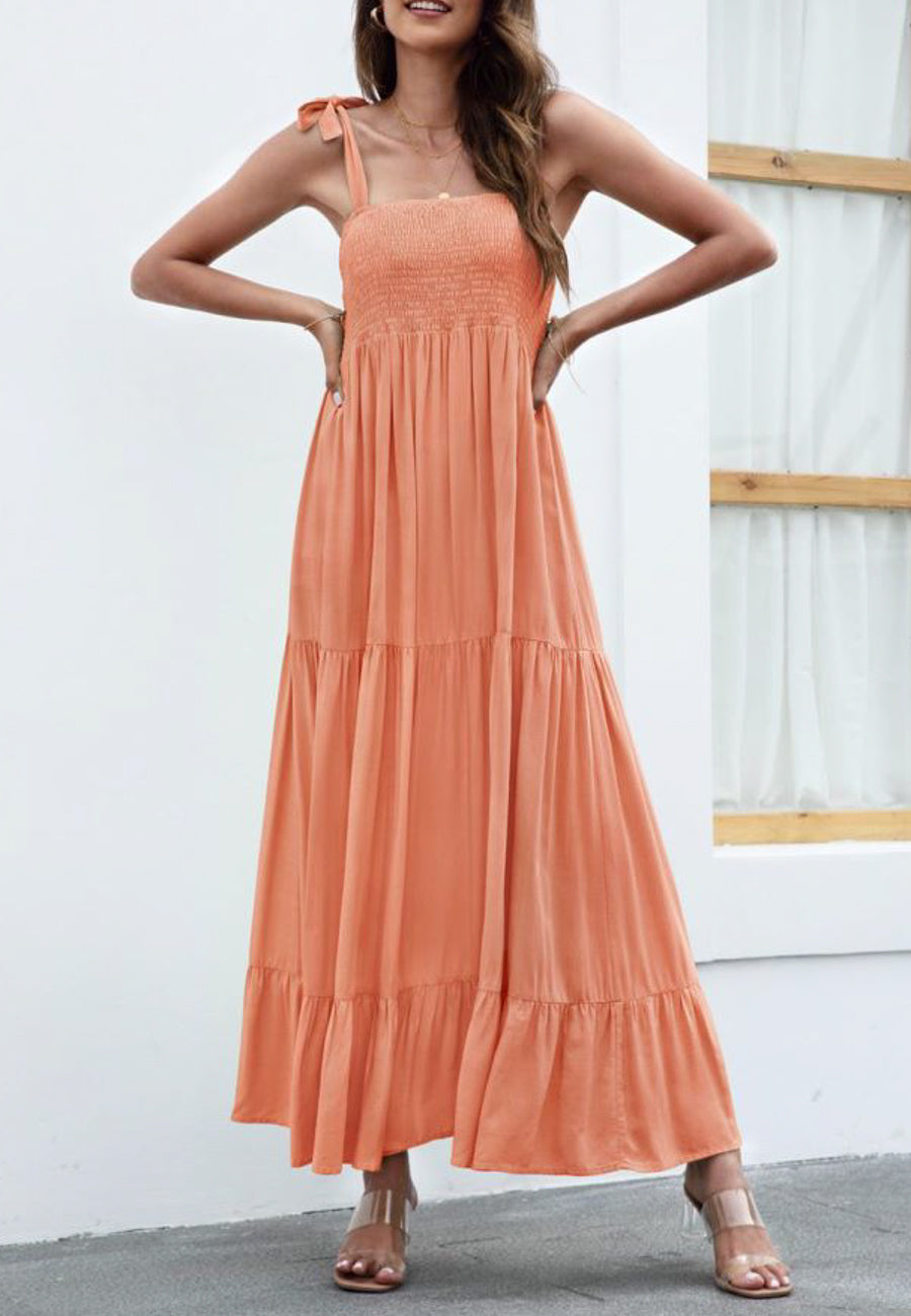 Solid Tie Shoulder Maxi Dress