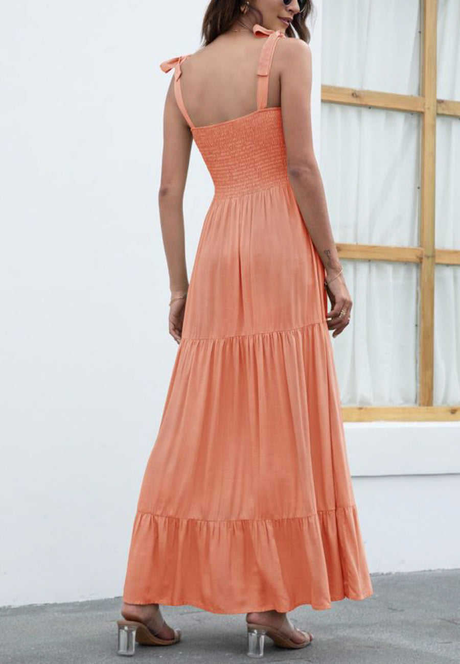 Solid Tie Shoulder Maxi Dress