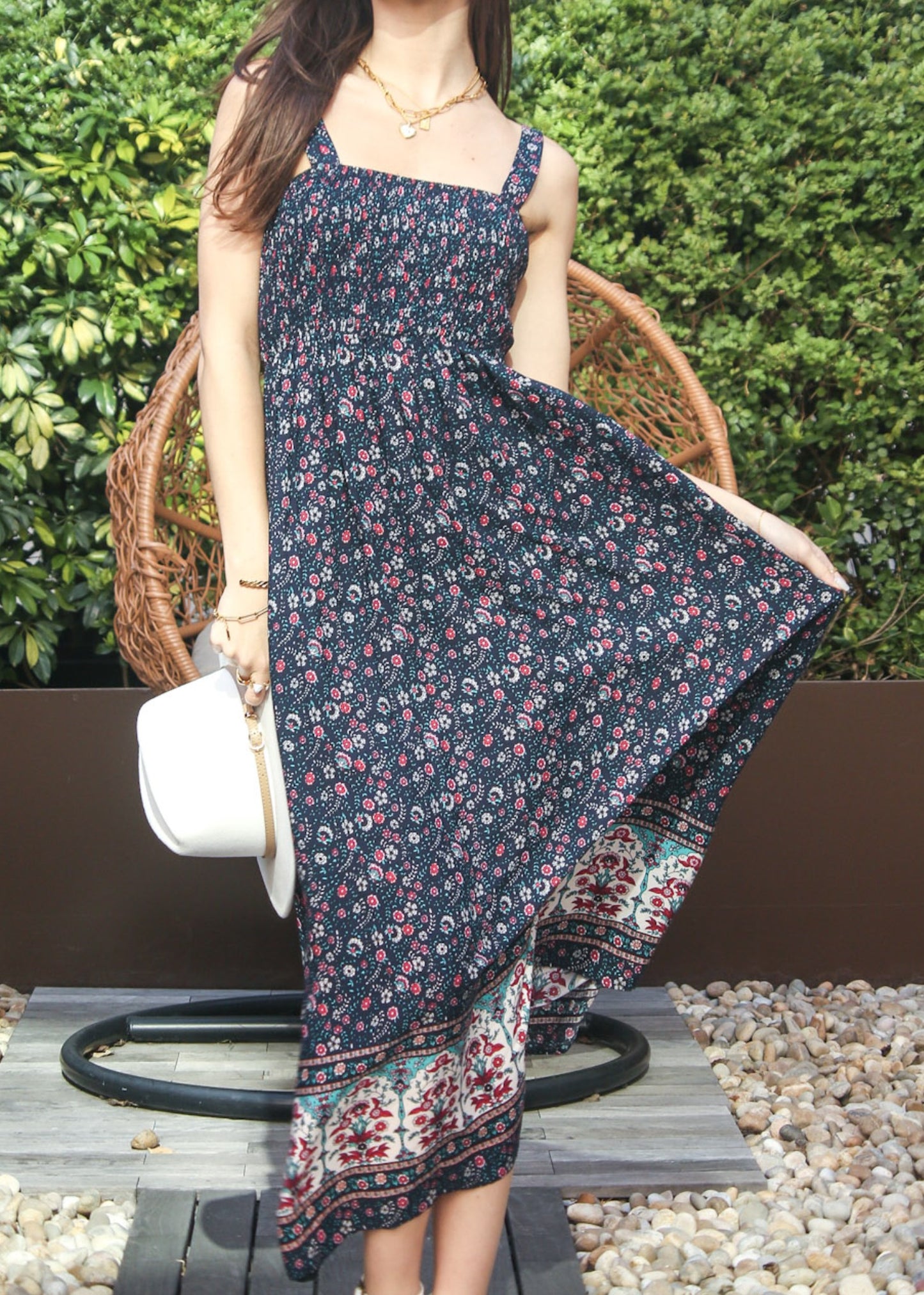 Vestido largo bohemio con escote cuadrado