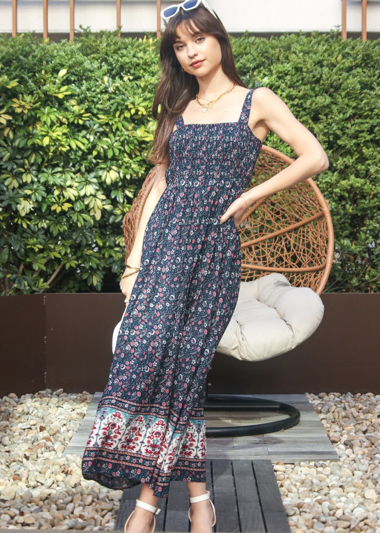 Vestido largo bohemio con escote cuadrado