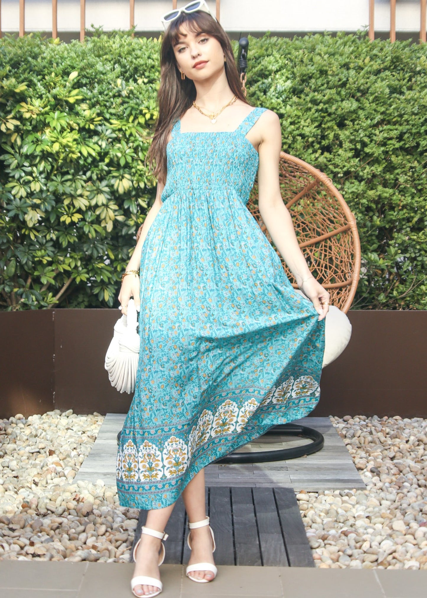 Vestido largo bohemio con escote cuadrado