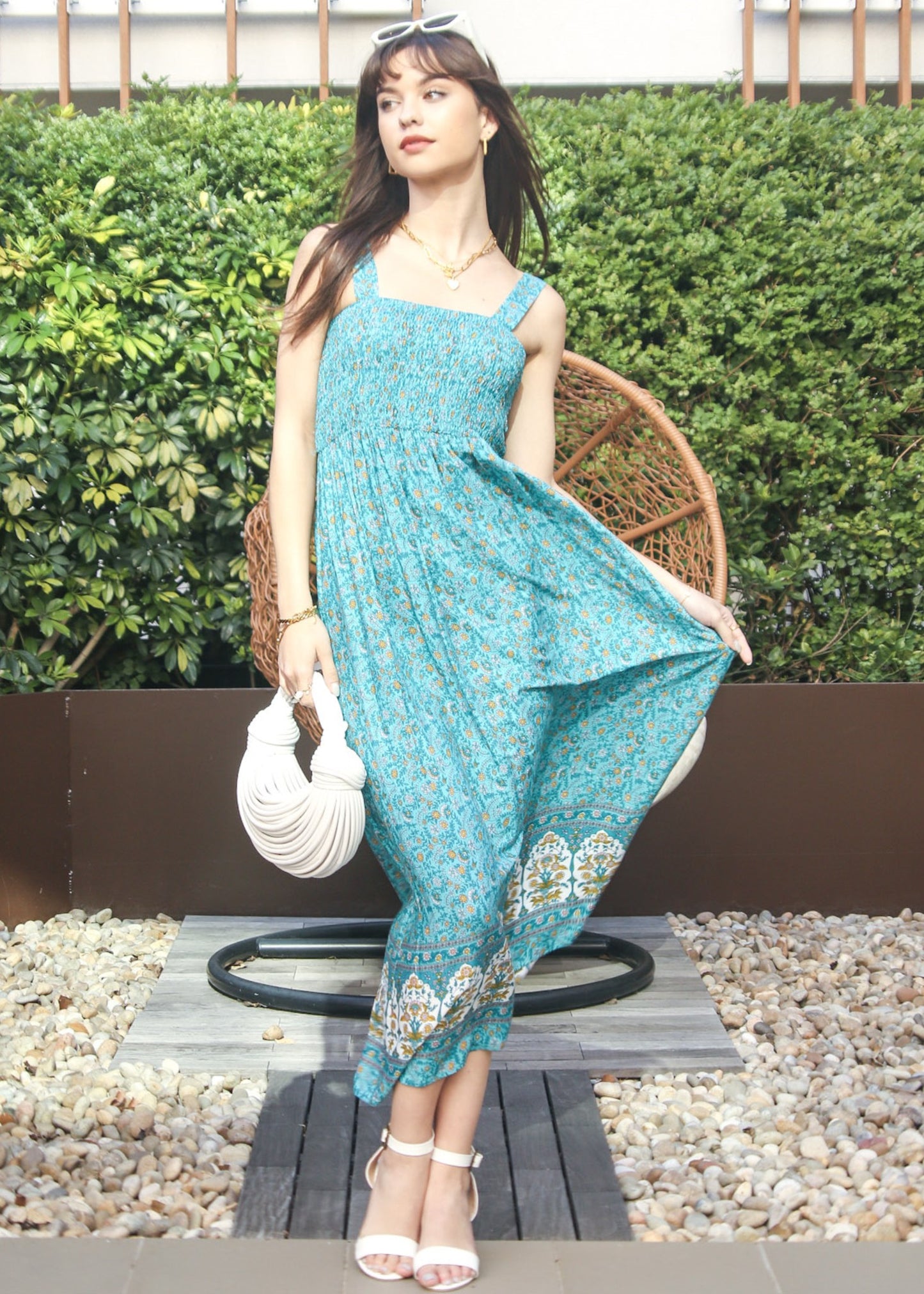 Vestido largo bohemio con escote cuadrado