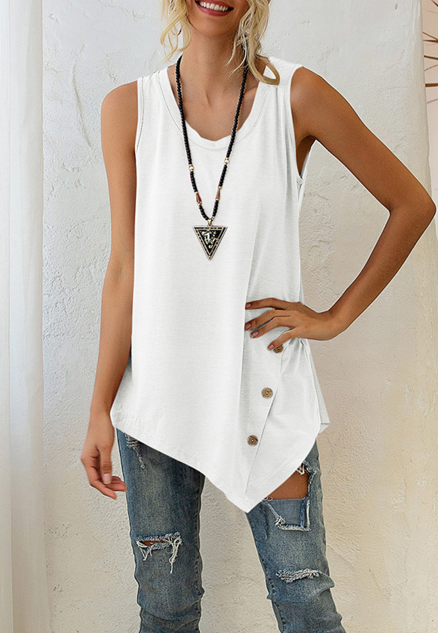 Asymmetrical Button Hem Tank Top