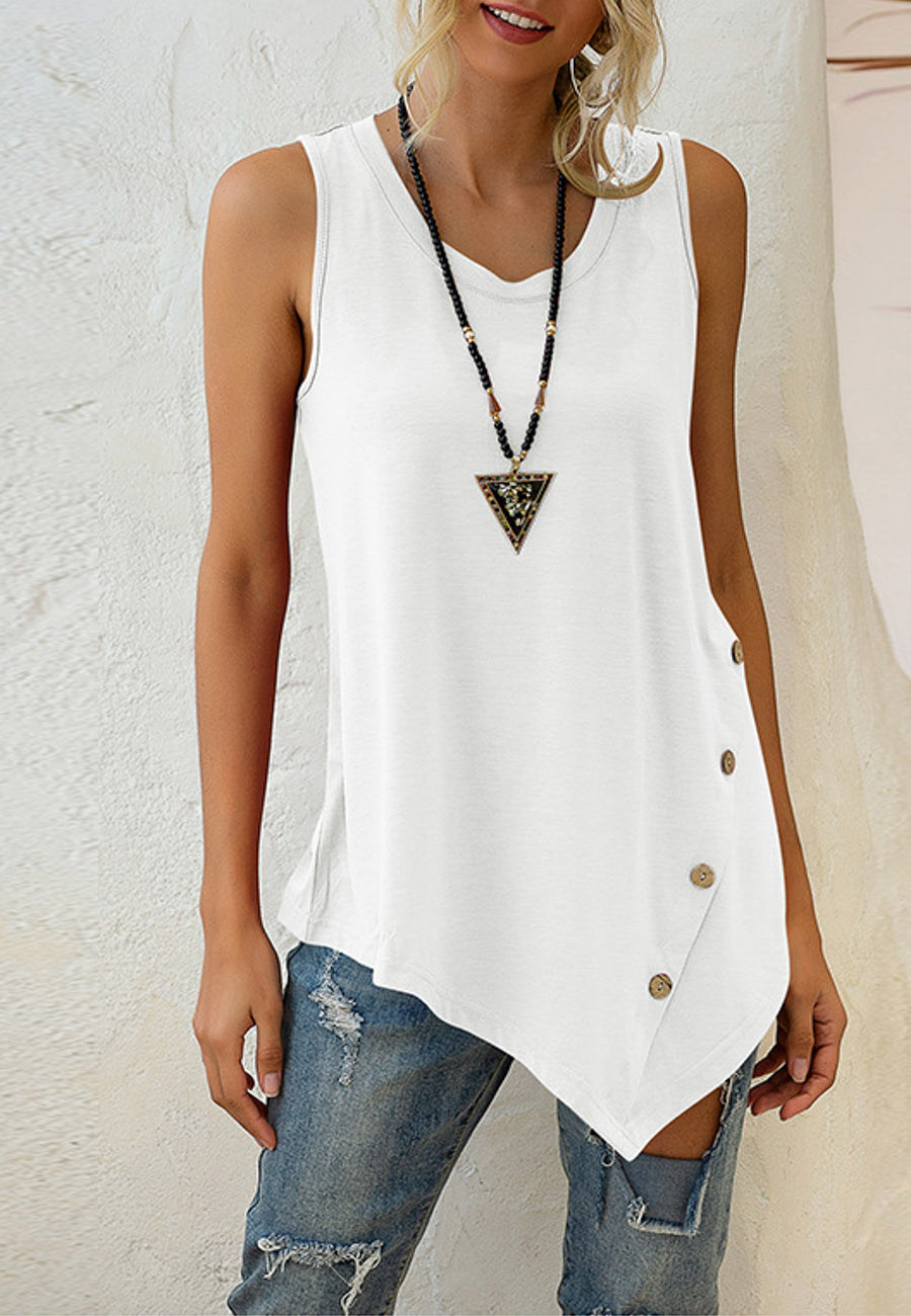 Asymmetrical Button Hem Tank Top