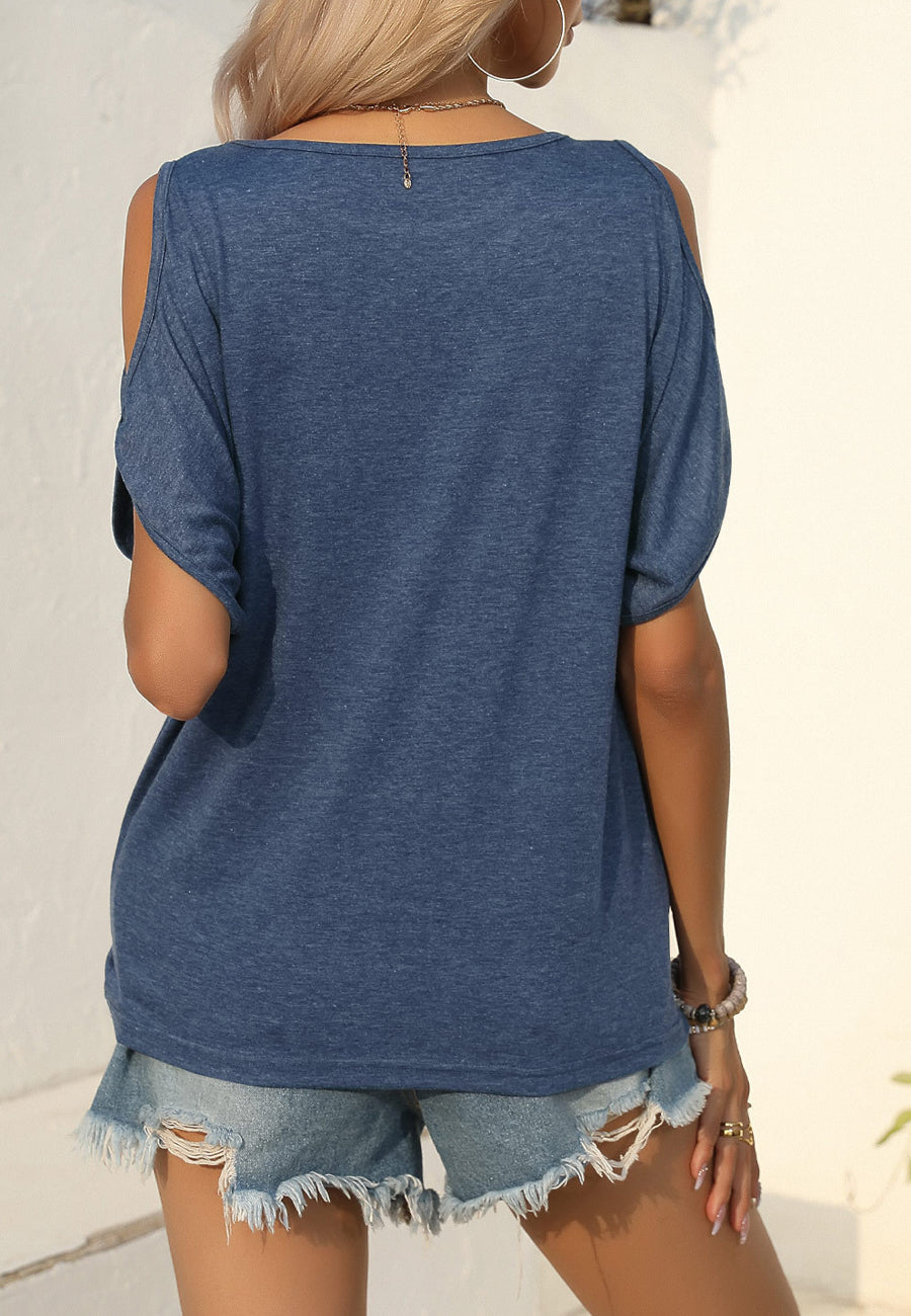 Camisa de cuello redondo y hombros descubiertos