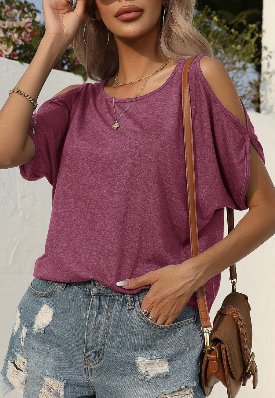 Camisa de cuello redondo y hombros descubiertos