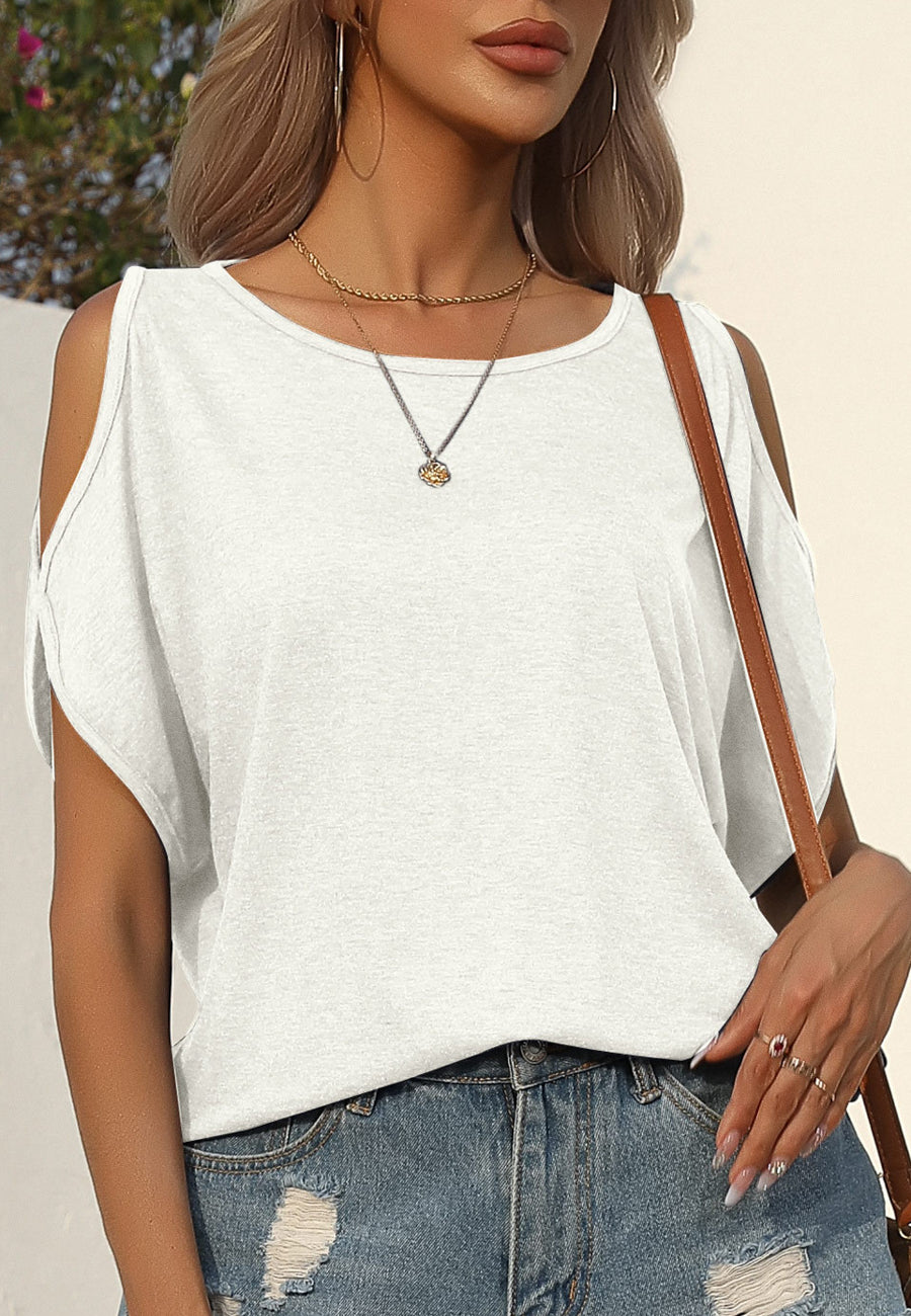 Camisa de cuello redondo y hombros descubiertos