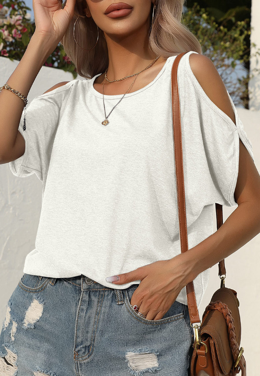 Camisa de cuello redondo y hombros descubiertos