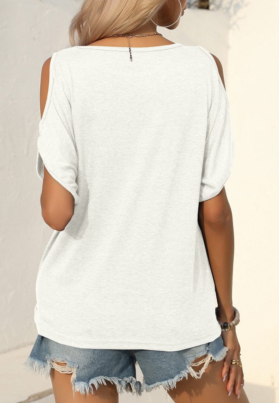 Camisa de cuello redondo y hombros descubiertos