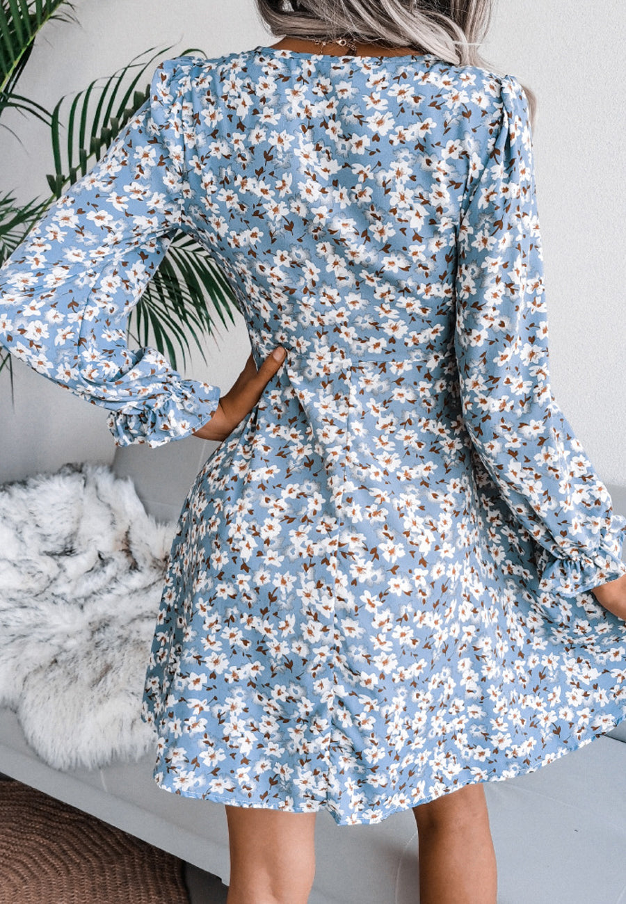 Tie Front V Neck Floral Dress