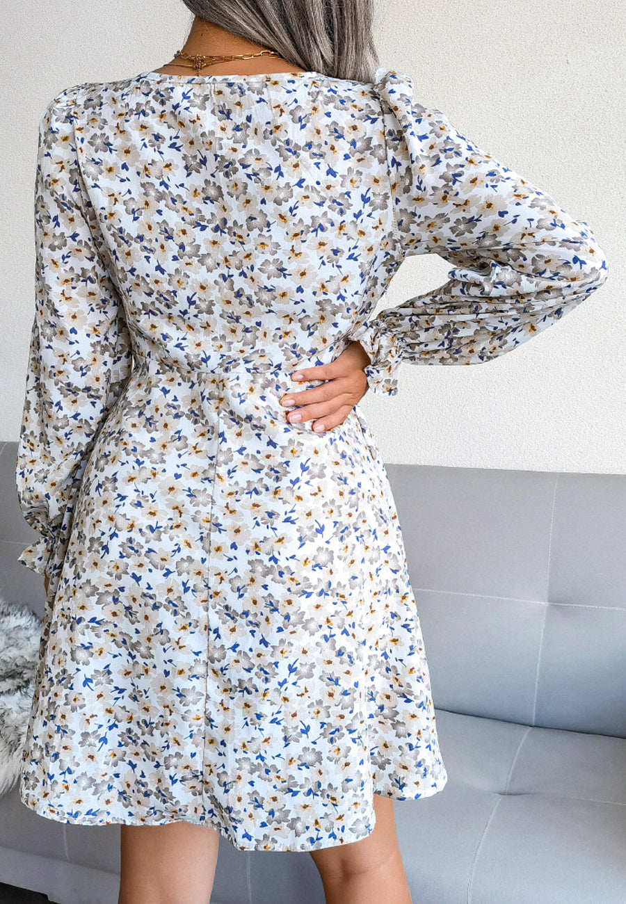 Tie Front V Neck Floral Dress