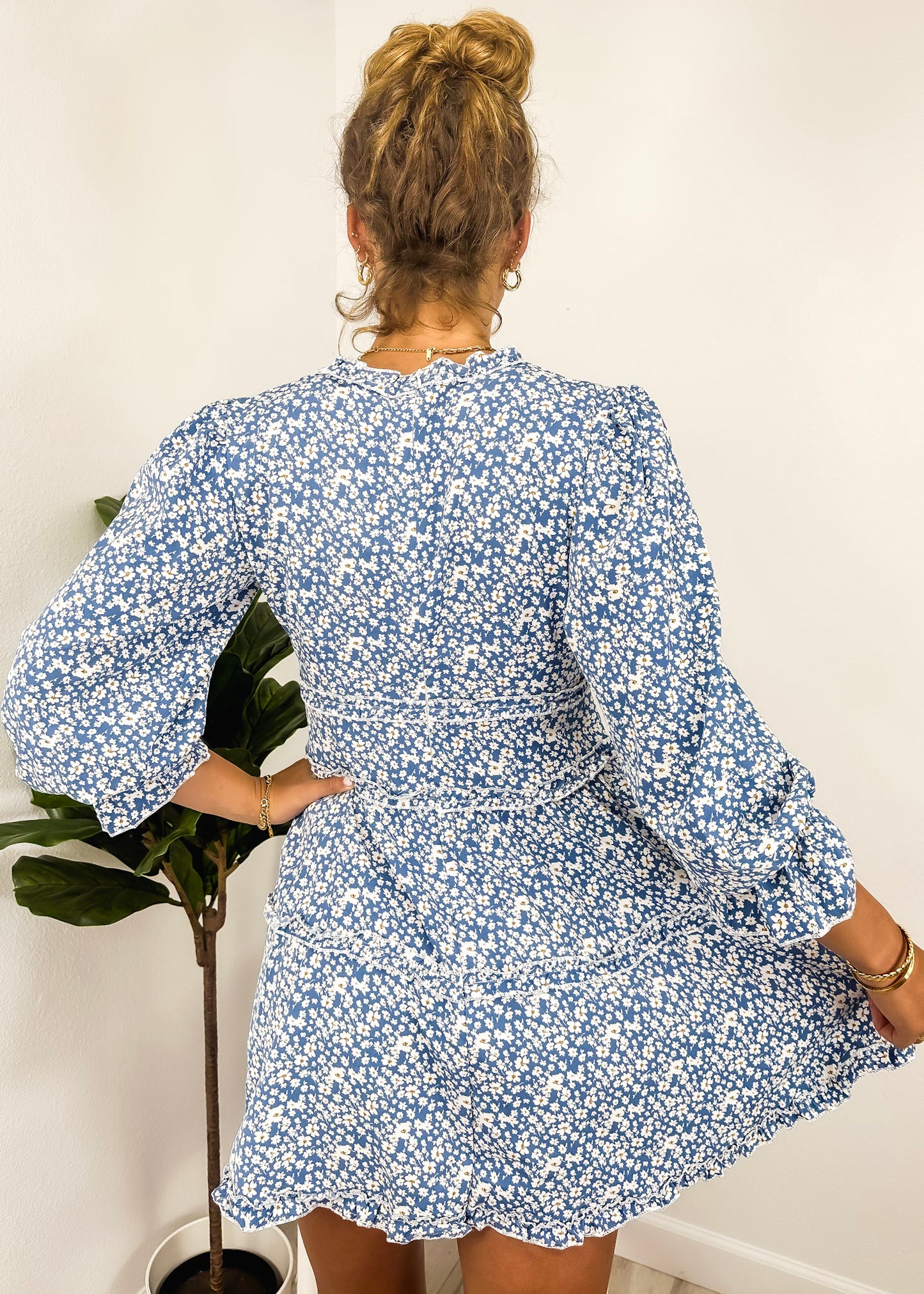 Ruffle Plunge Neck Floral Dress