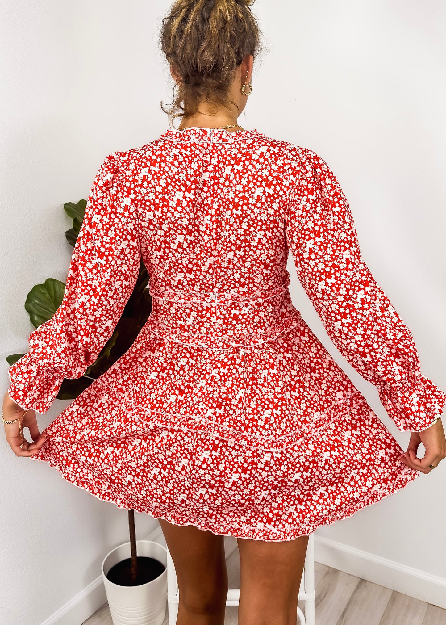 Ruffle Plunge Neck Floral Dress