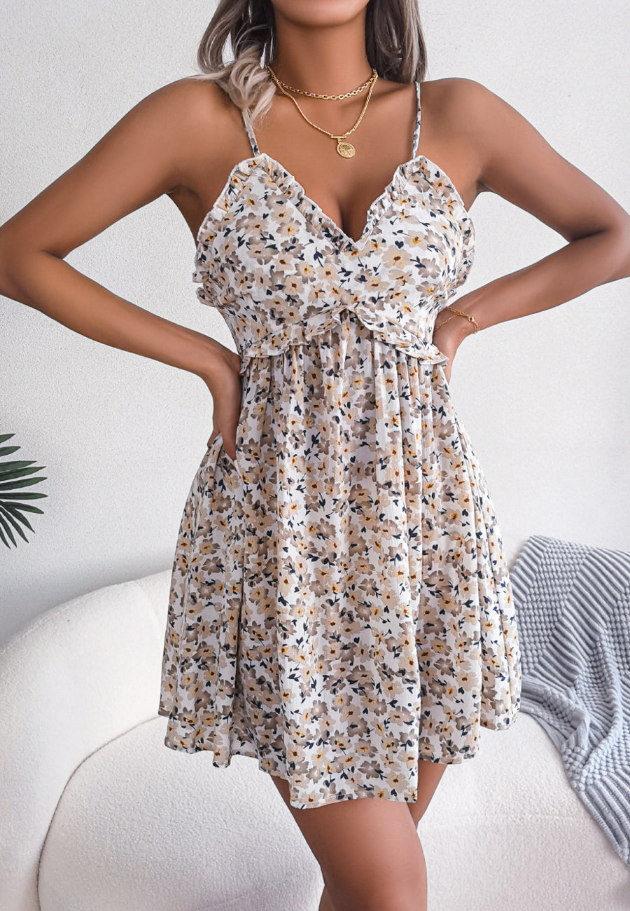 Floral Ruffle V Neck Summer Dress