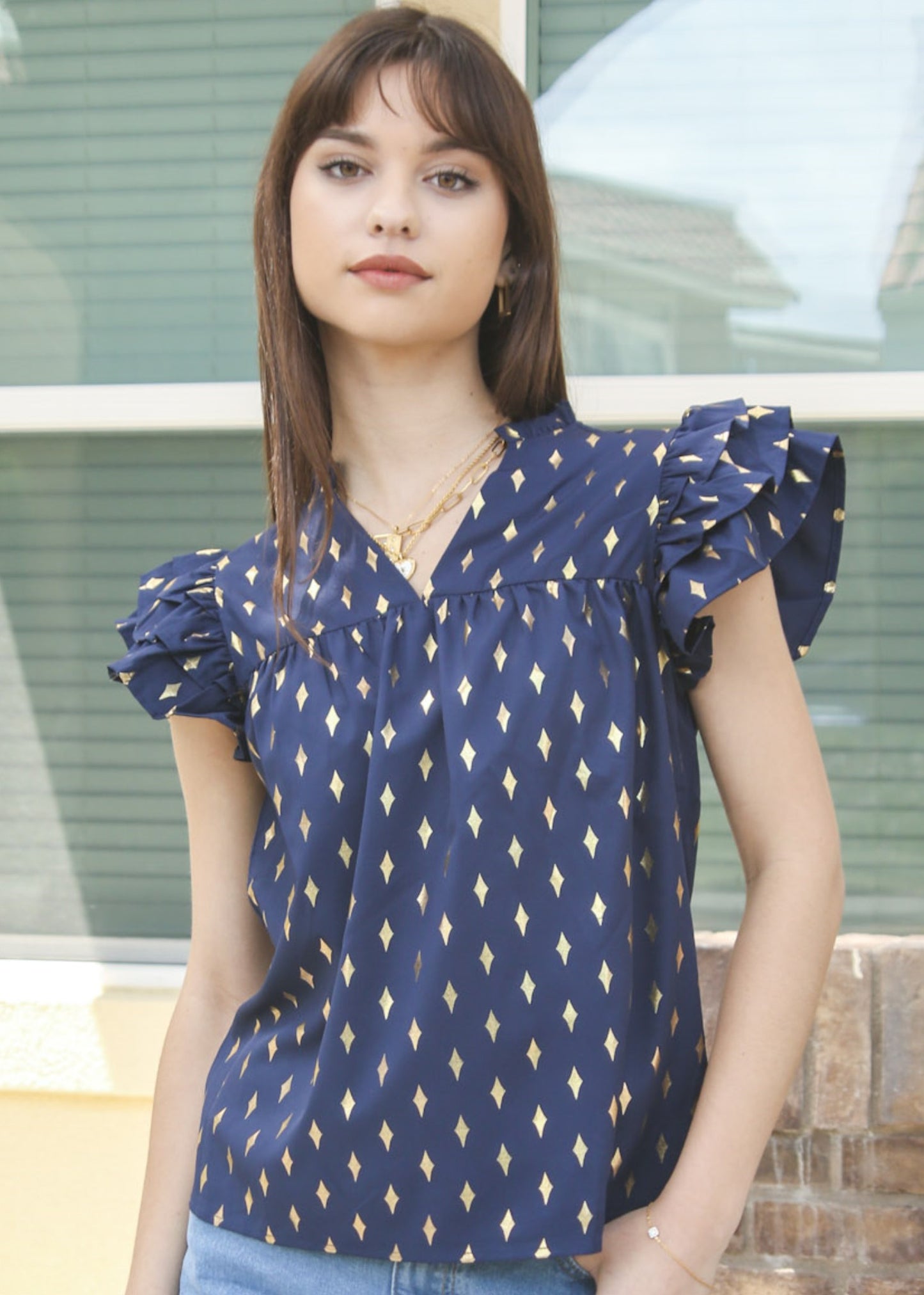 Sparkle Print Ruffle Sleeve Blouse