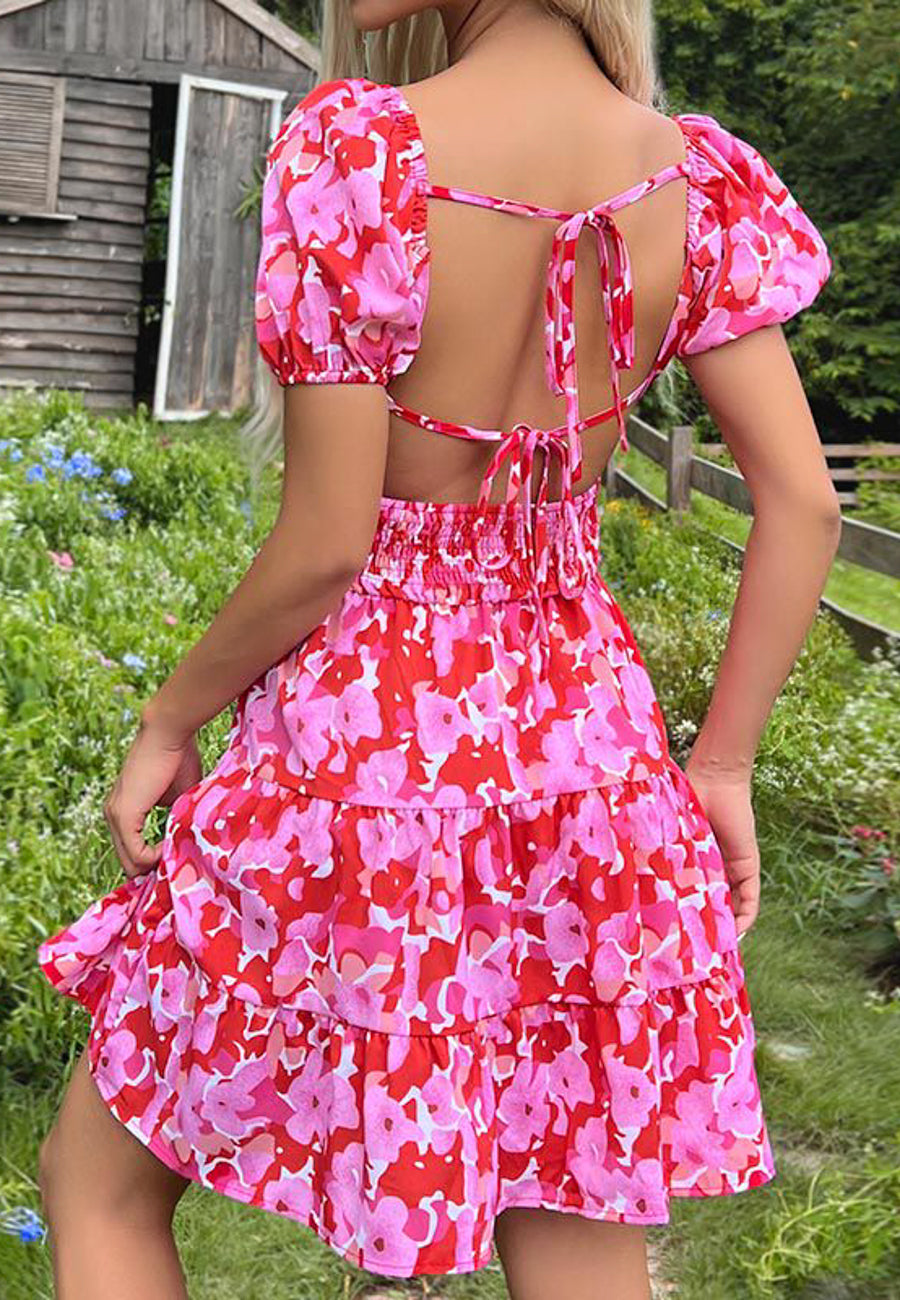 Double Tie Back Puff Sleeve Dress