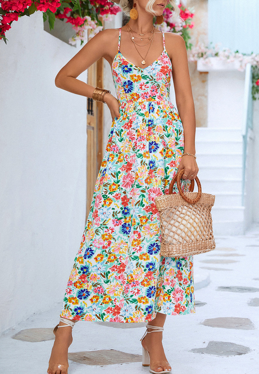 Cross Back Tie Floral Dress