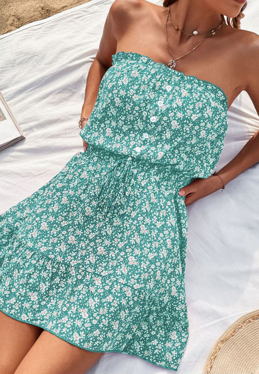 Strapless Floral Print Summer Dress