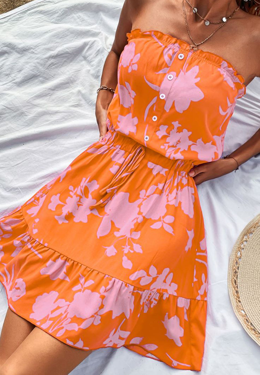 Button Front Strapless Dress