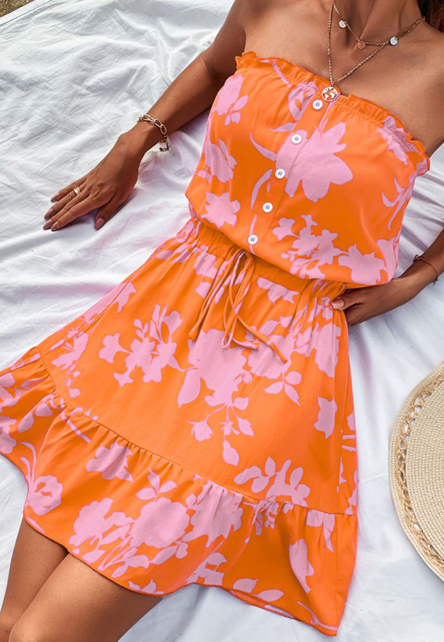Button Front Strapless Dress