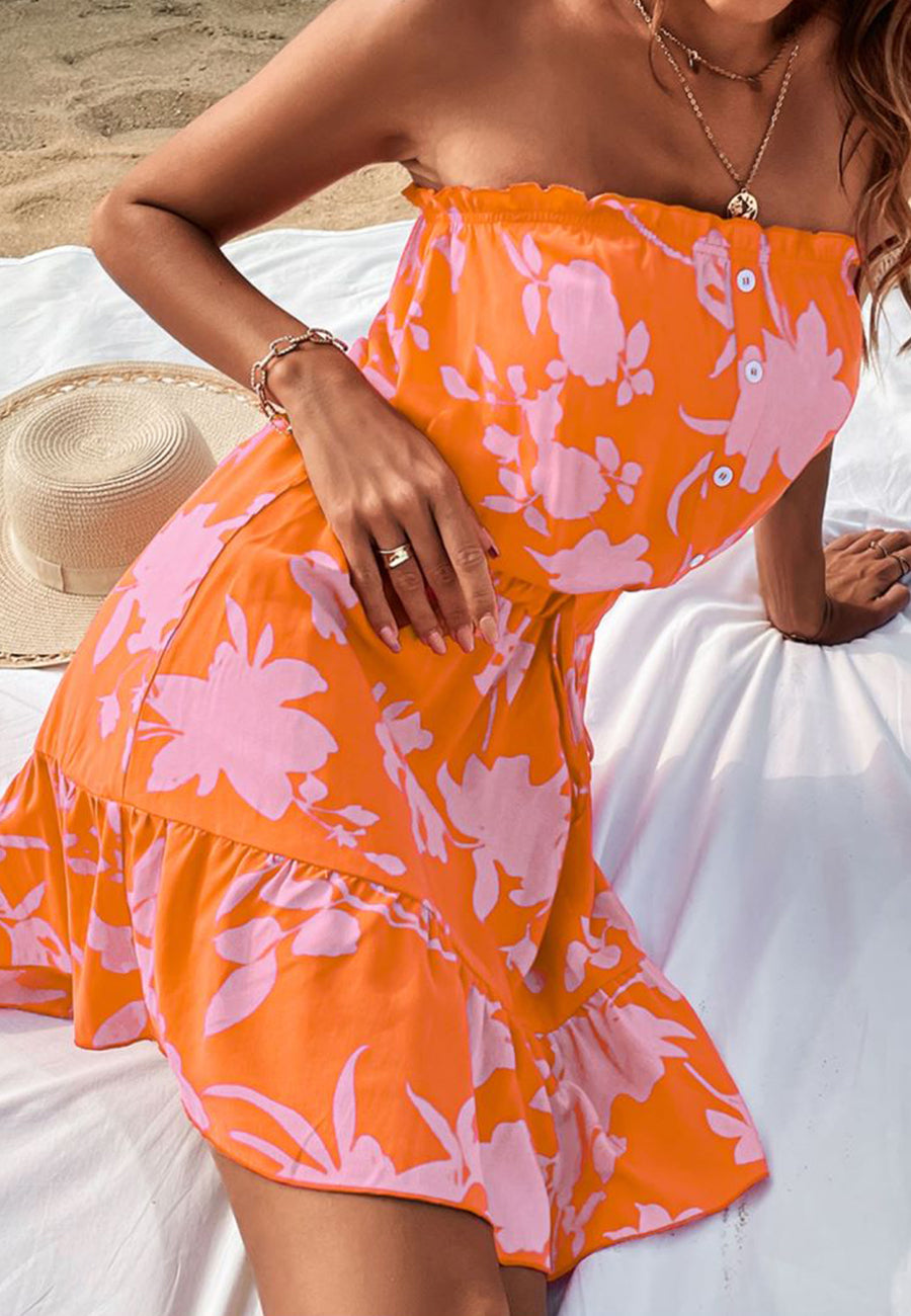 Button Front Strapless Dress