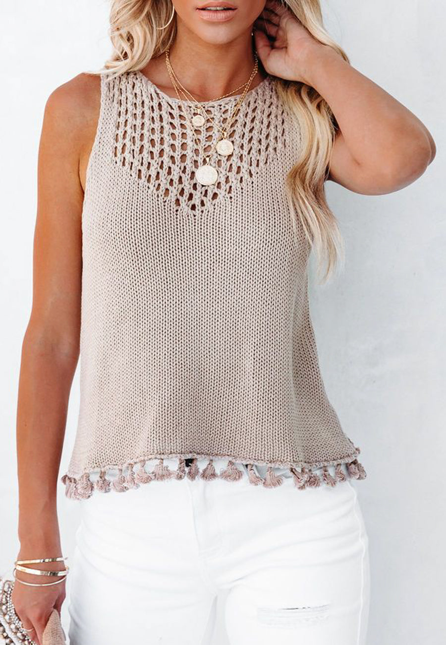Tassel Hem Crochet Knit Top
