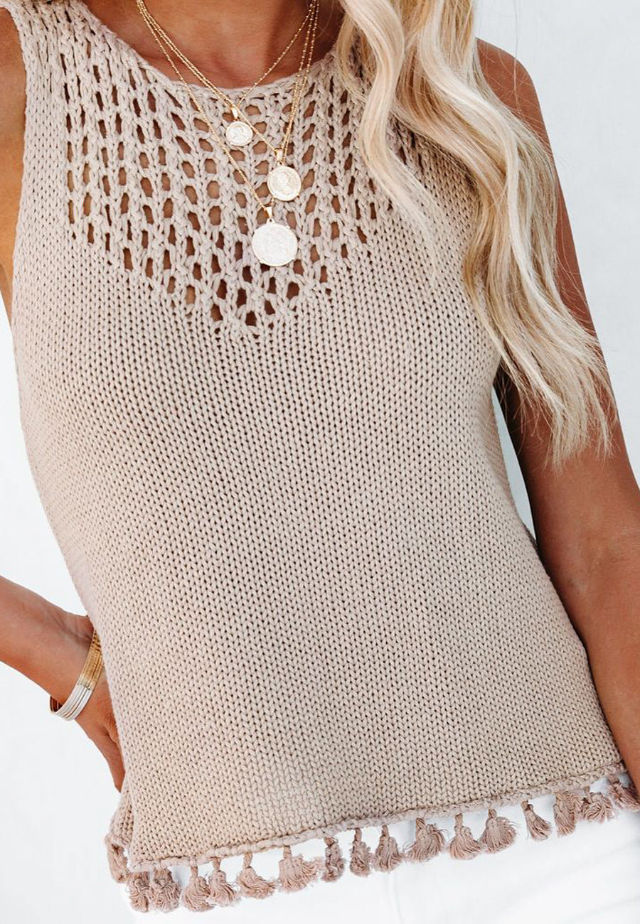 Tassel Hem Crochet Knit Top