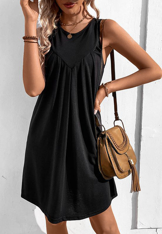 Vestido recto de cuello redondo liso