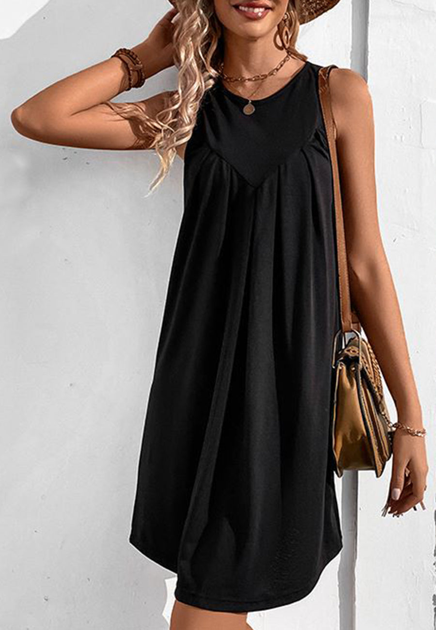 Solid Round Neck Shift Dress