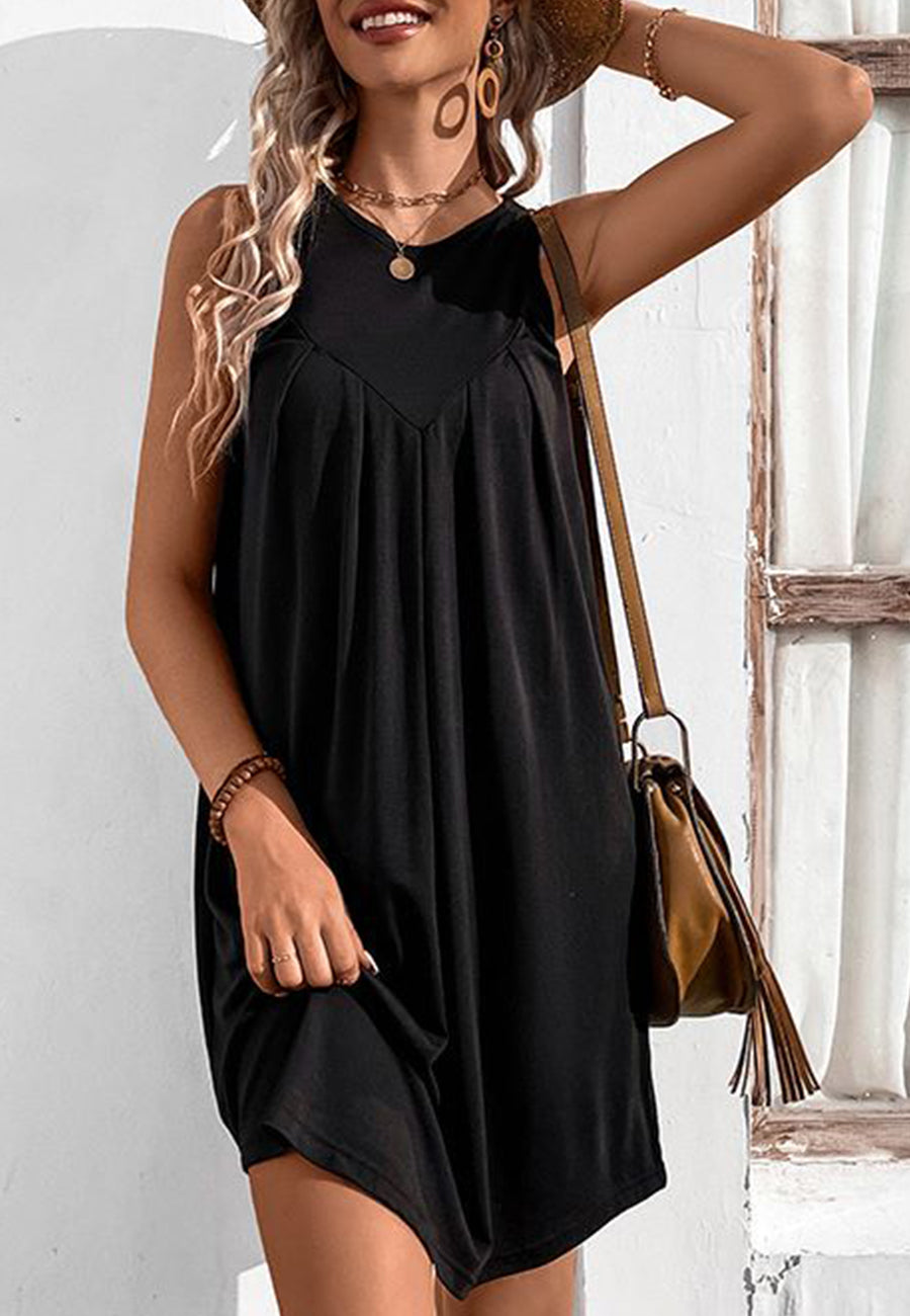 Solid Round Neck Shift Dress