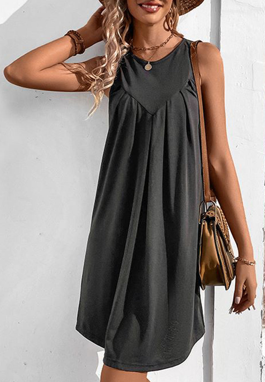 Solid Round Neck Shift Dress
