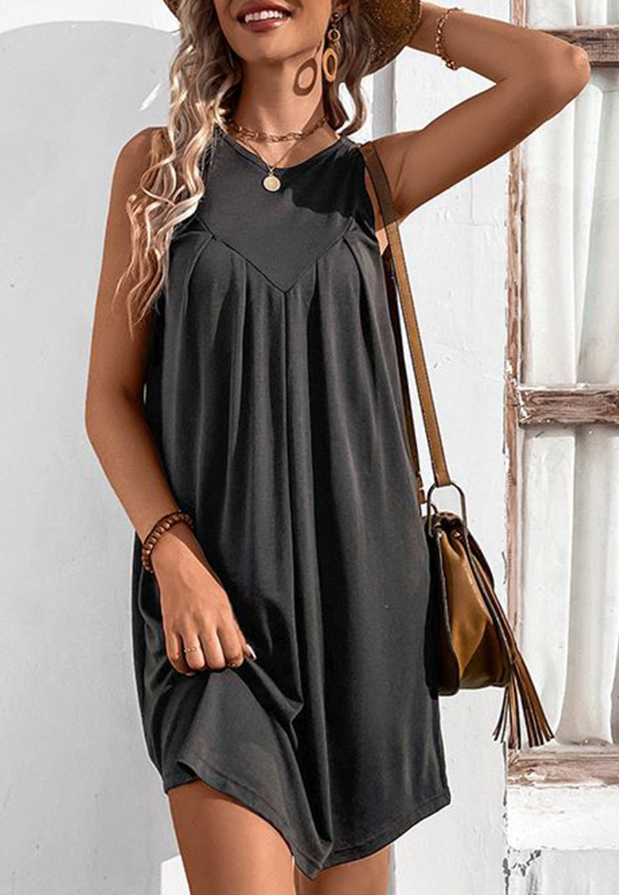 Solid Round Neck Shift Dress
