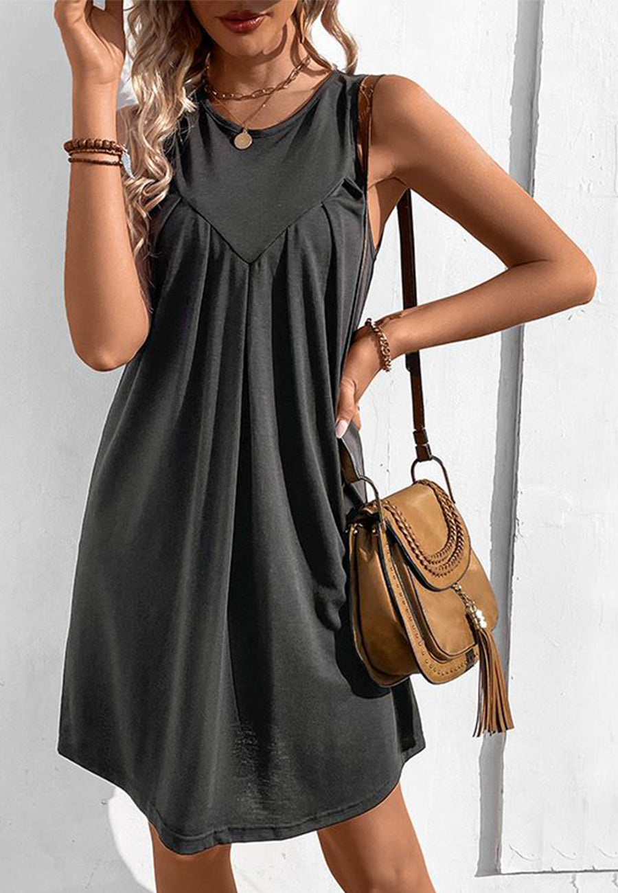 Solid Round Neck Shift Dress