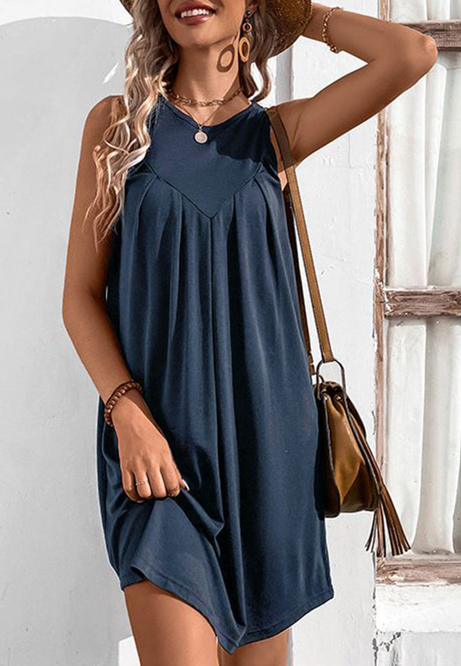 Solid Round Neck Shift Dress