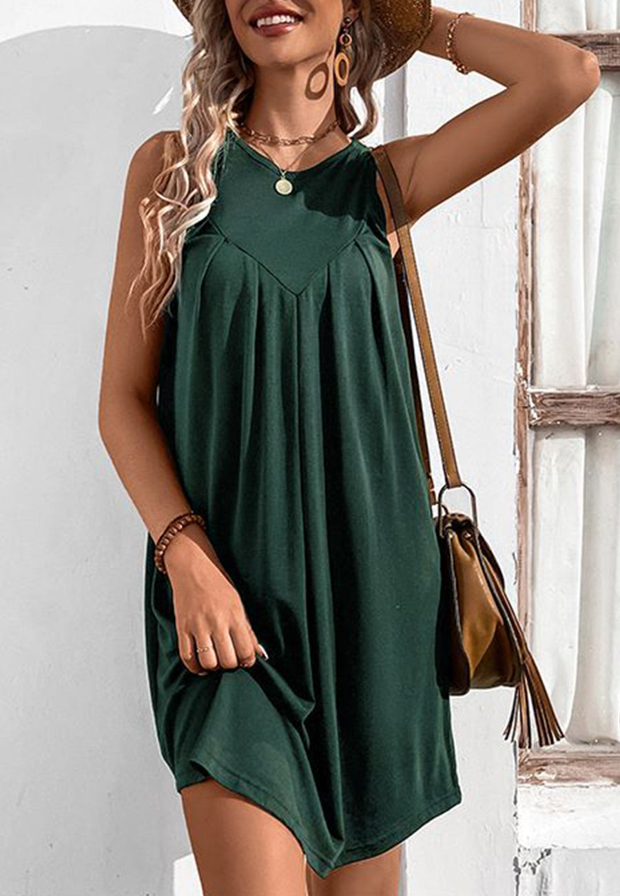 Solid Round Neck Shift Dress