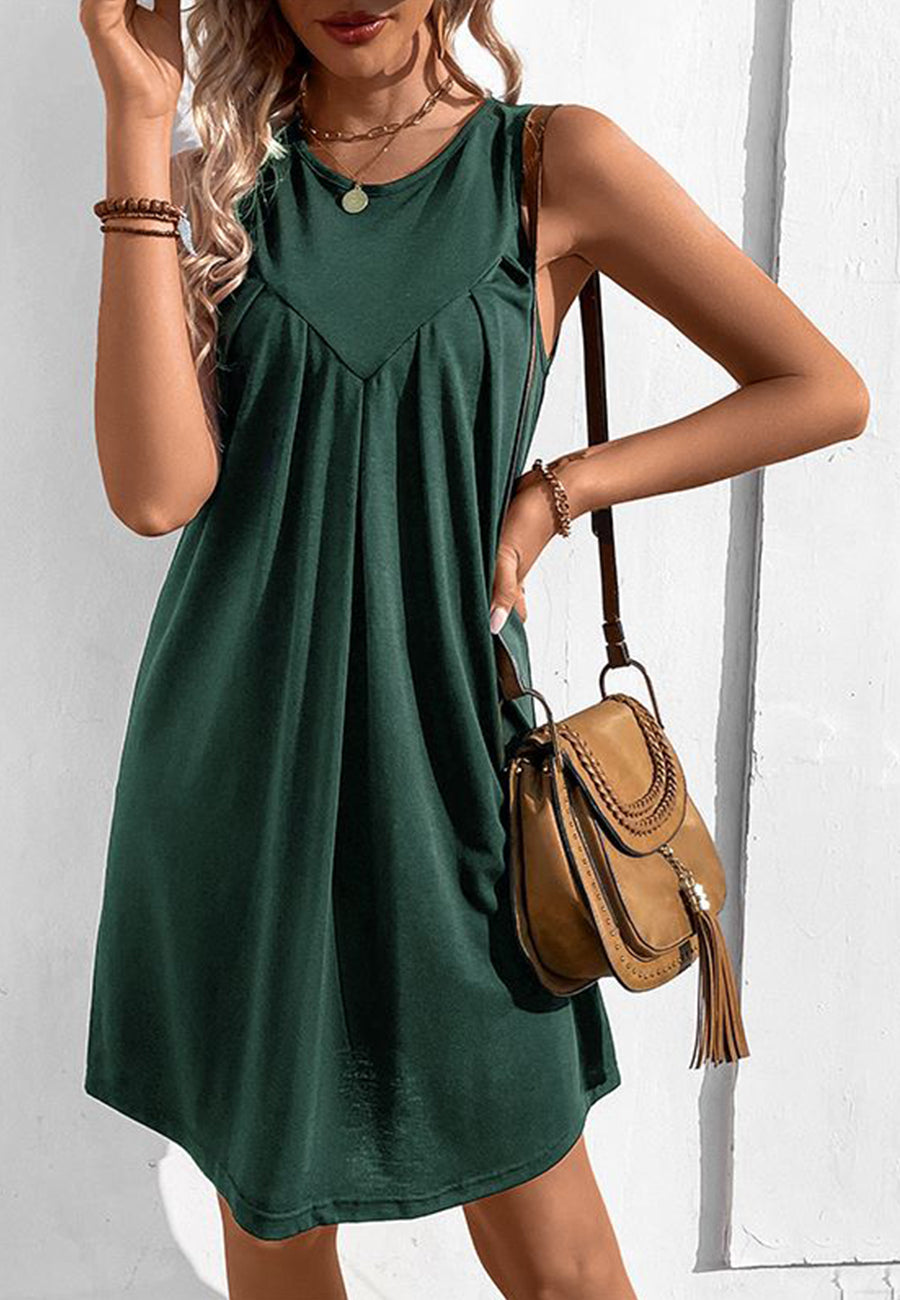 Solid Round Neck Shift Dress