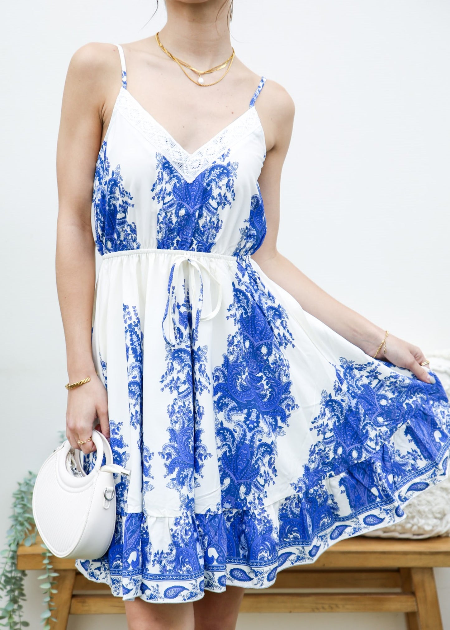 Crochet V Neck Paisley Dress