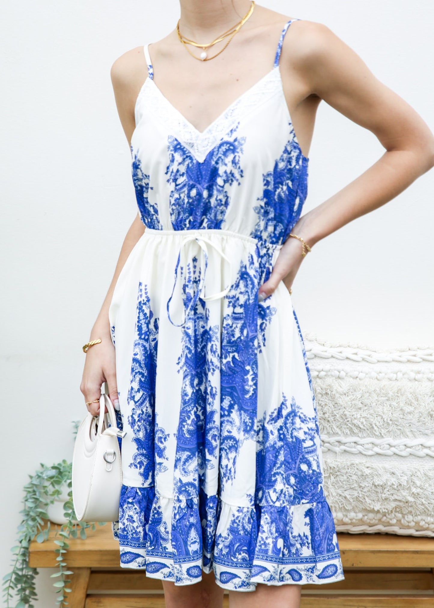 Crochet V Neck Paisley Dress